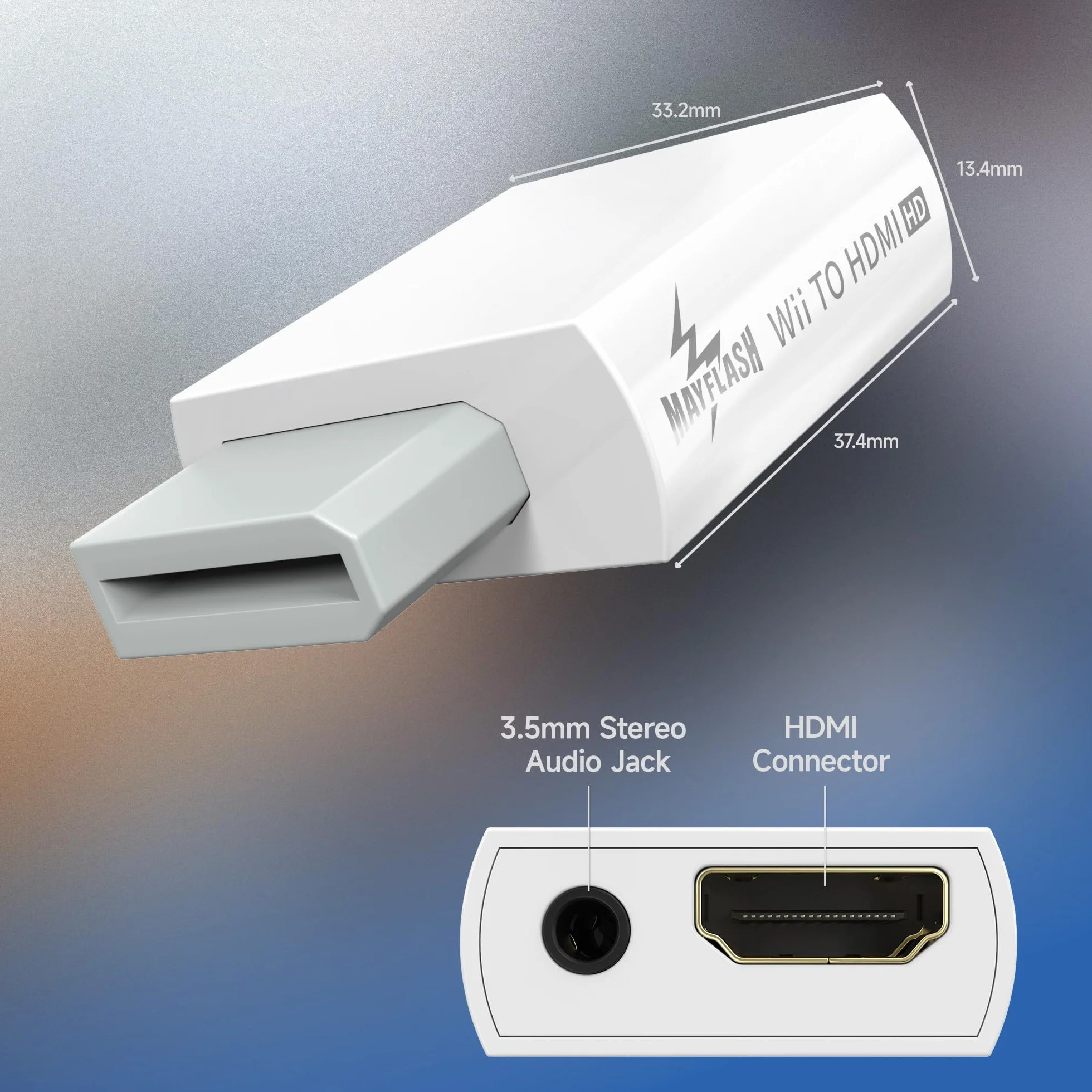MAYFLASH Konwerter na HDMI 1080P do Full HD, adapter z gniazdem audio 3,5 mm, kompatybilny z Wii i Wii U, HDTV
