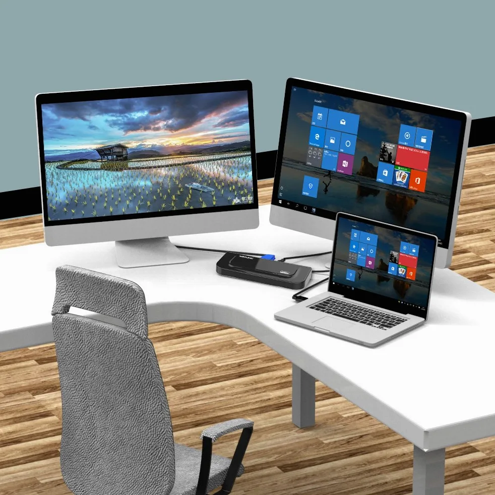 Wavlink uniwersalna stacja dokująca USB 3.0 z podwójnym wyjściem wideo (DVI, VGA lub HDMI) do laptopa/PC lub komputera Mac, Gigabit Ethernet, wejście i wyjście, 2 porty USB 3.0, 4 porty USB 2.0