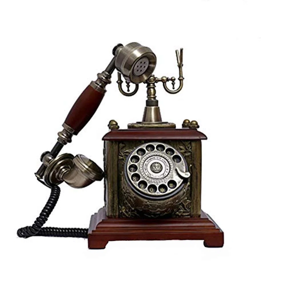 Telefon stacjonarny do domu, europejski telefon w stylu antycznym, telefony z tarczą obrotową, telefon stacjonarny w stylu retro, telefon przewodowy do domu i wystroju, brązowe kreatywne telefony w s