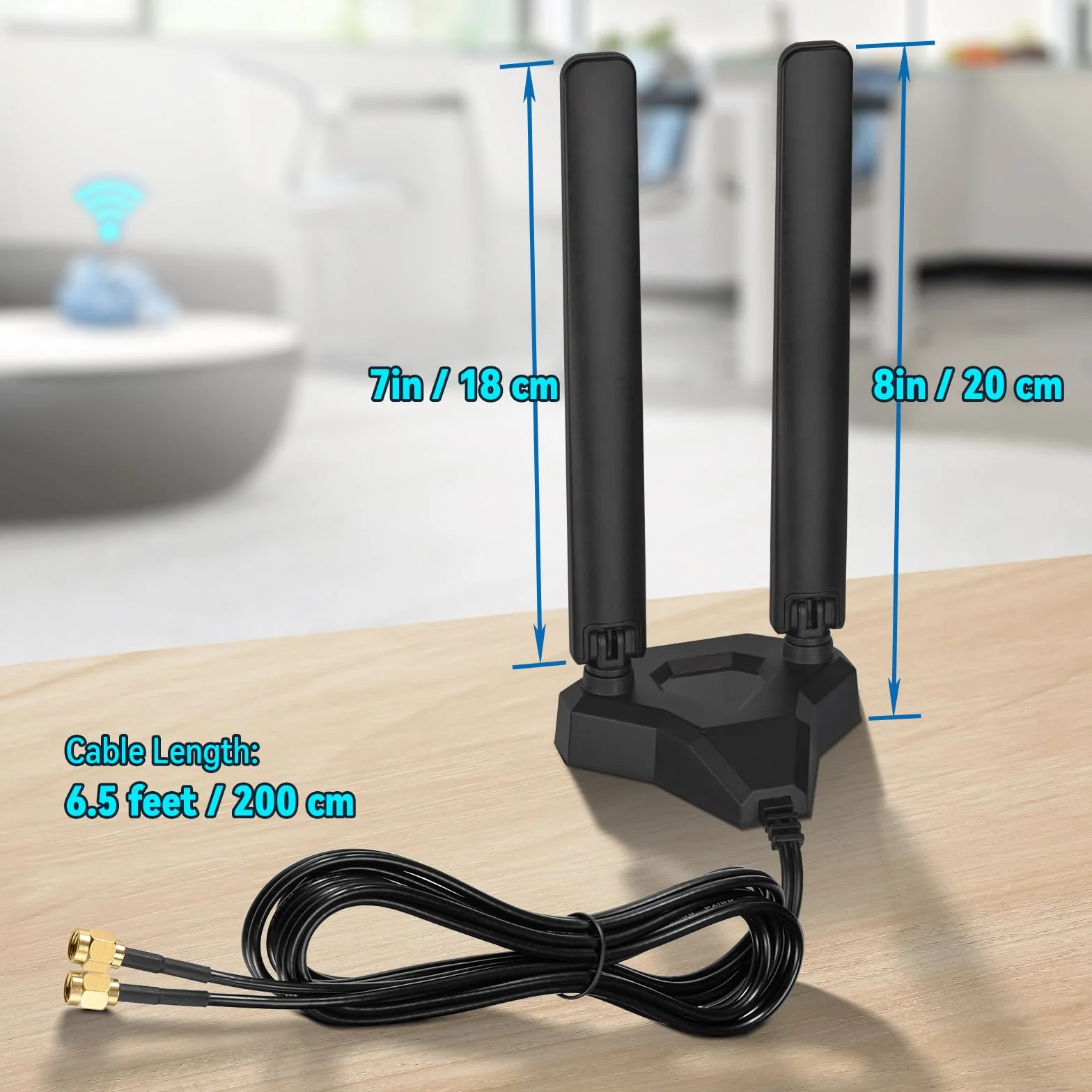 Eightwood Antena Tri-Band WiFi 6E 2,4 GHz 5,8 GHz 6 GHz RP-SMA magnetyczna 2 m