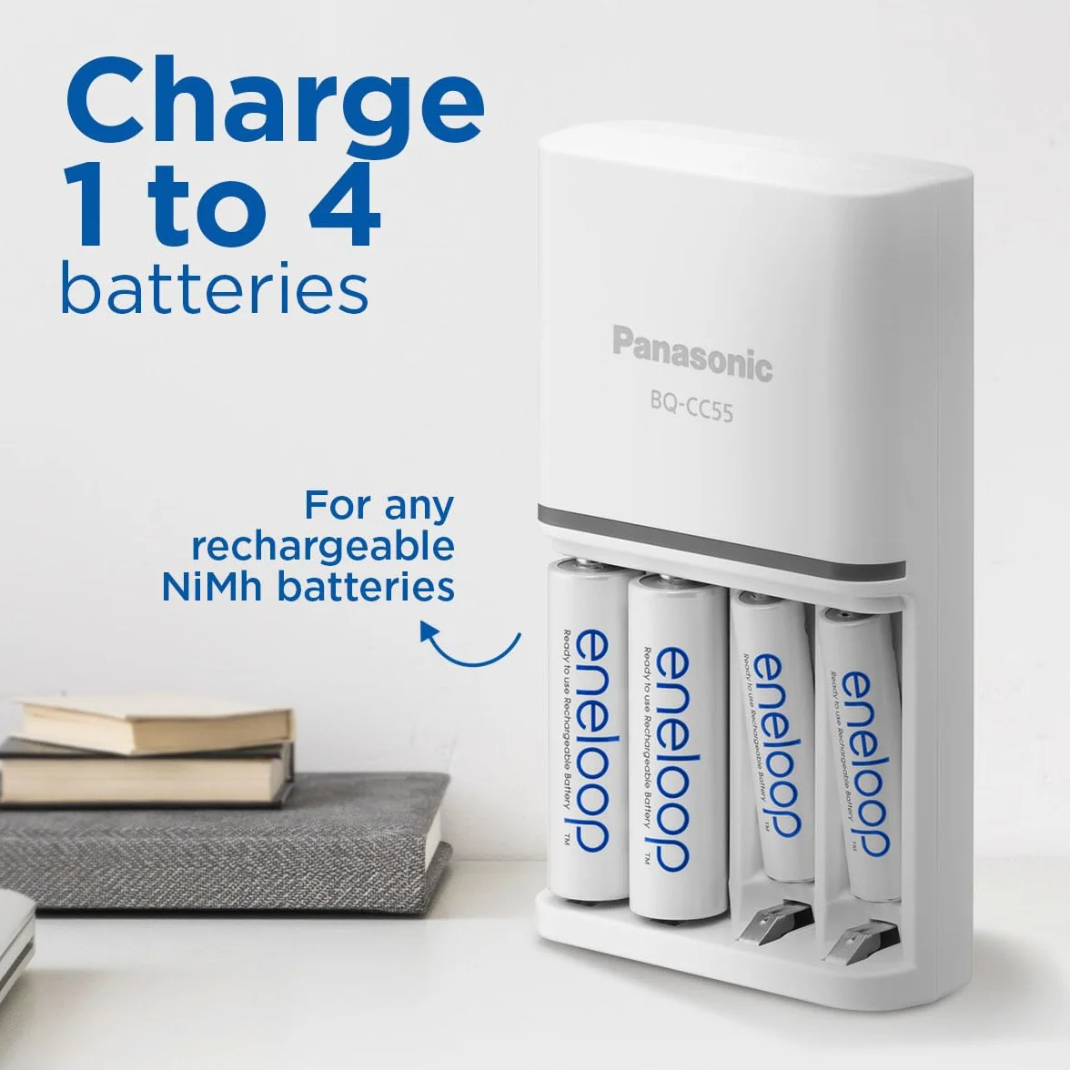 Panasonic eneloop SmartPlus ładowarka do 1-4 baterii AA/AAA Ni-MH, 4 wskaźniki LED i 10 funkcjami bezpieczeństwa, w tym 4 akumulatory eneloop AA/Mignon, zwiększona pojemność min. 2000