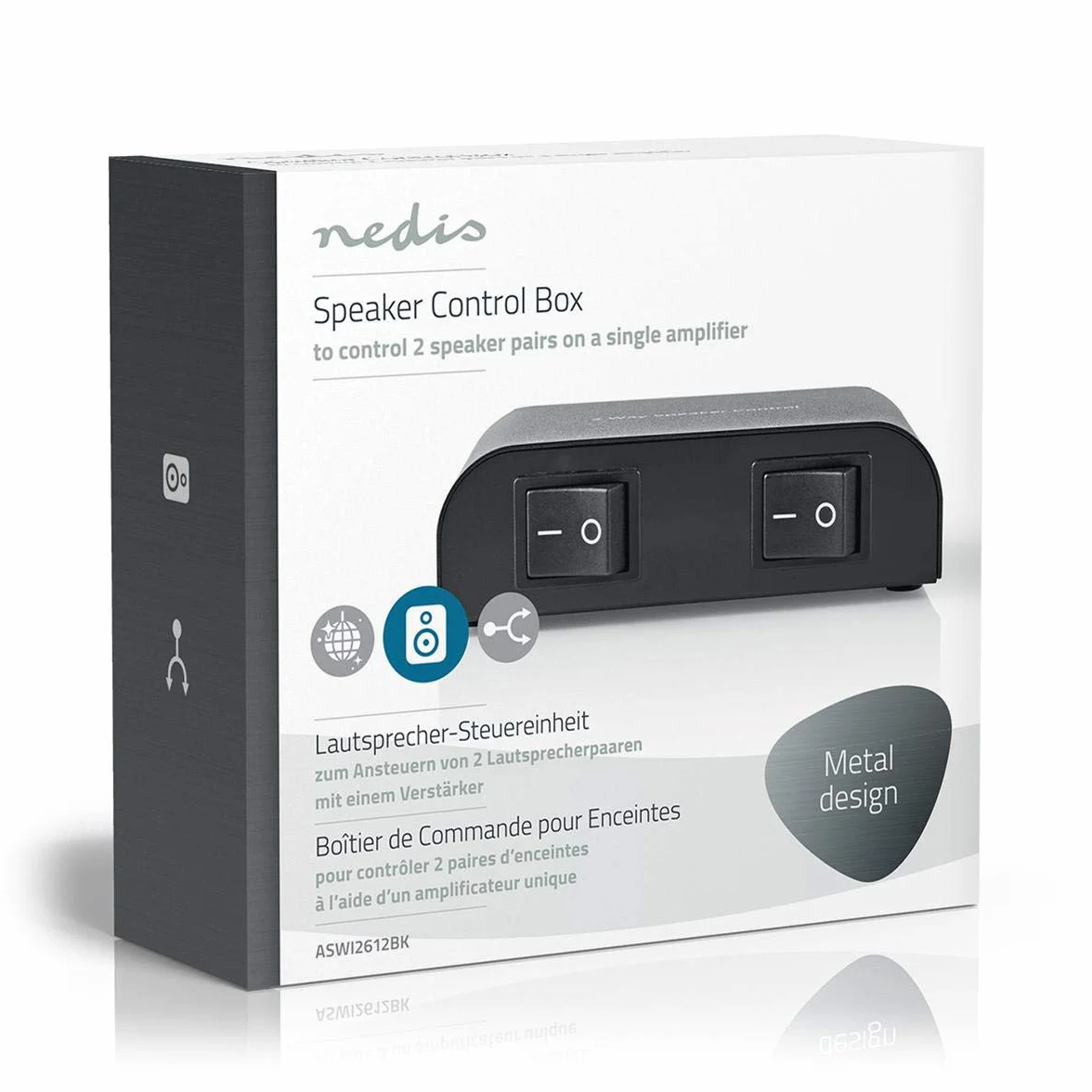 Nedis Głośnik Control Box – przełączanie pomiędzy 2 parami głośników lub jednoczesne odtwarzanie – 2 oddzielne przełączniki kołyskowe – 4-16 omów, 150 W – czarny