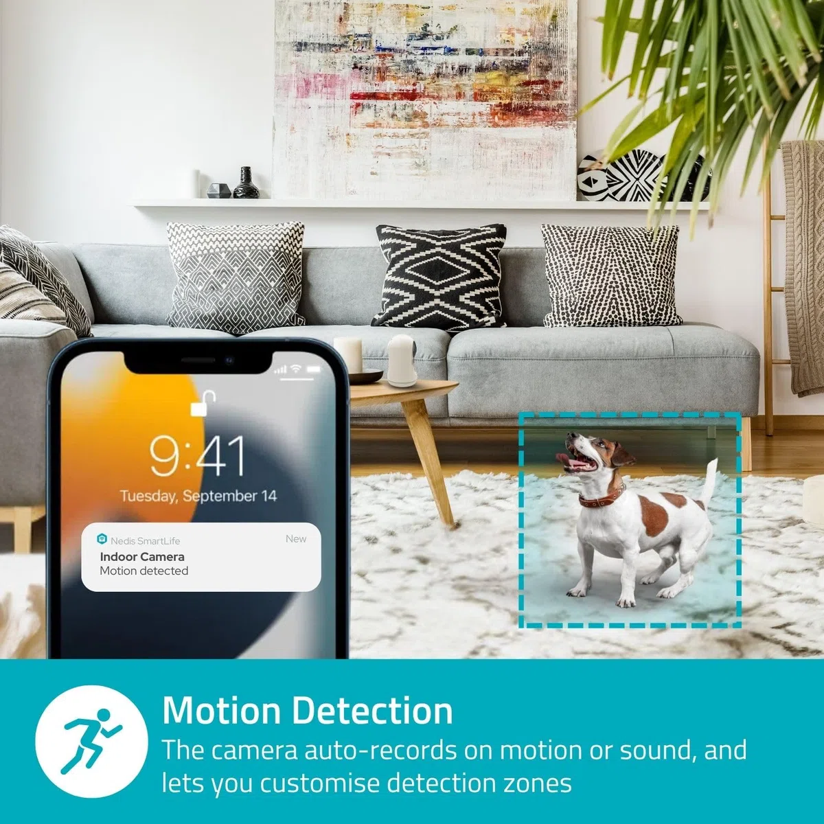 NEDIS Inteligentna kamera wewnętrzna Wi-Fi Pan Tilt, 3 MP Full HD 1296p, noktowizor, wykrywanie ruchu i wykrywanie ludzi, strefy konfigurowalne, dwukierunkowe audio, przechowywanie w chmurze lub