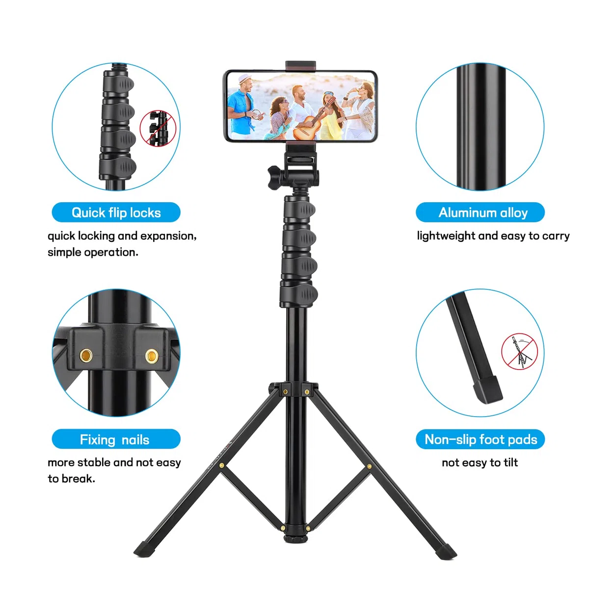 Victiv aluminiowy statyw do smartfona 172 cm, wysuwany statyw do selfie z bezprzewodowym pilotem zdalnego sterowania i uchwytem na telefon komórkowy, kompatybilny z iPhone 14 13 12 11 Pro XS Max XR,