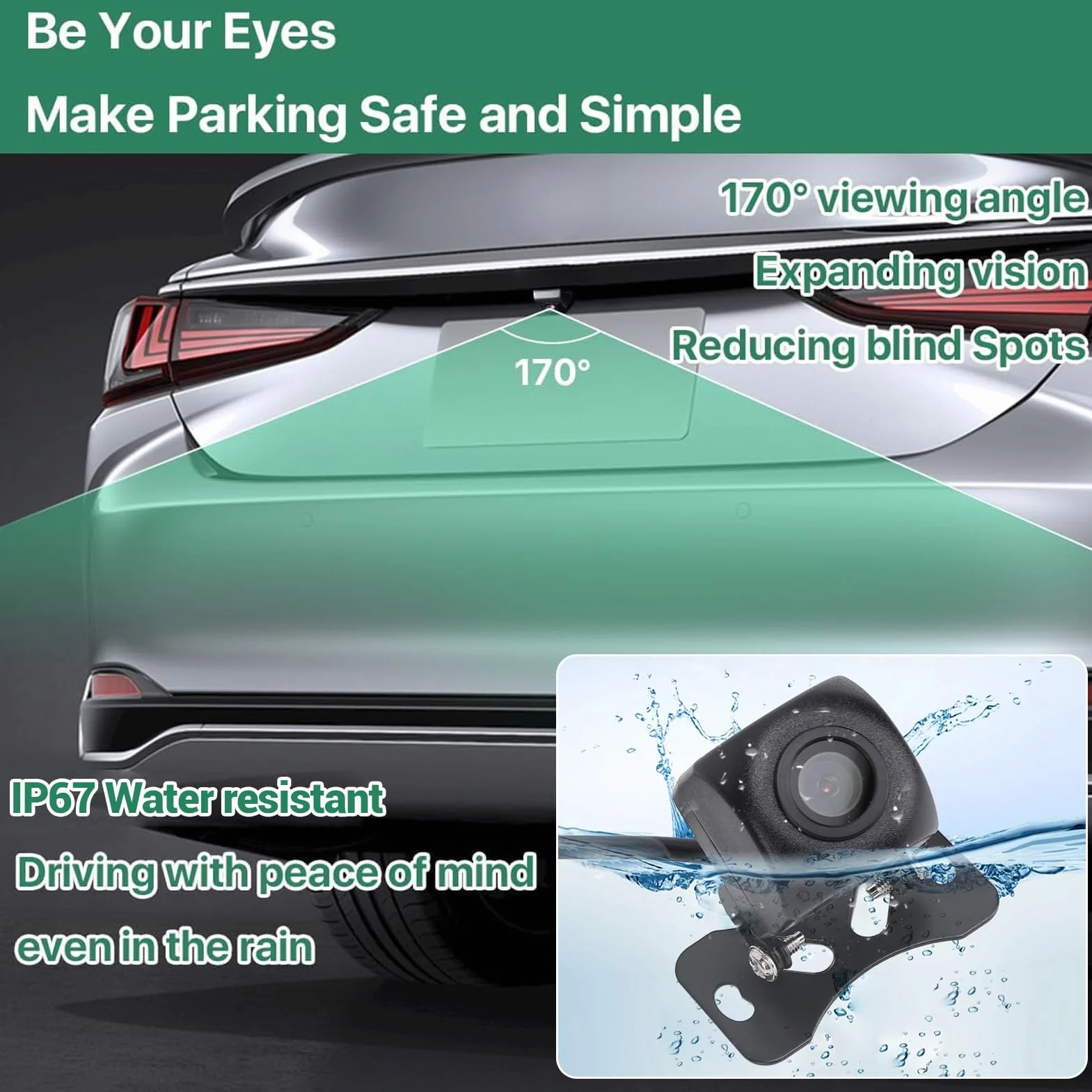 Kamera Cofania 1080P WiFi 175° Uniwersalna do Samochodu SUV RV iOS Tablet Telefon