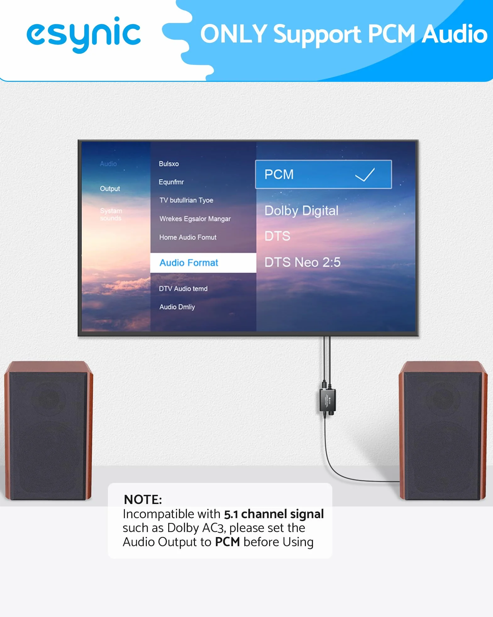 eSynic Konwerter DAC 192 kHz SPDIF na 3,5 mm AUX cyfrowy na analogowy konwerter audio optyczny Toslink do 3,5 mm adapter audio