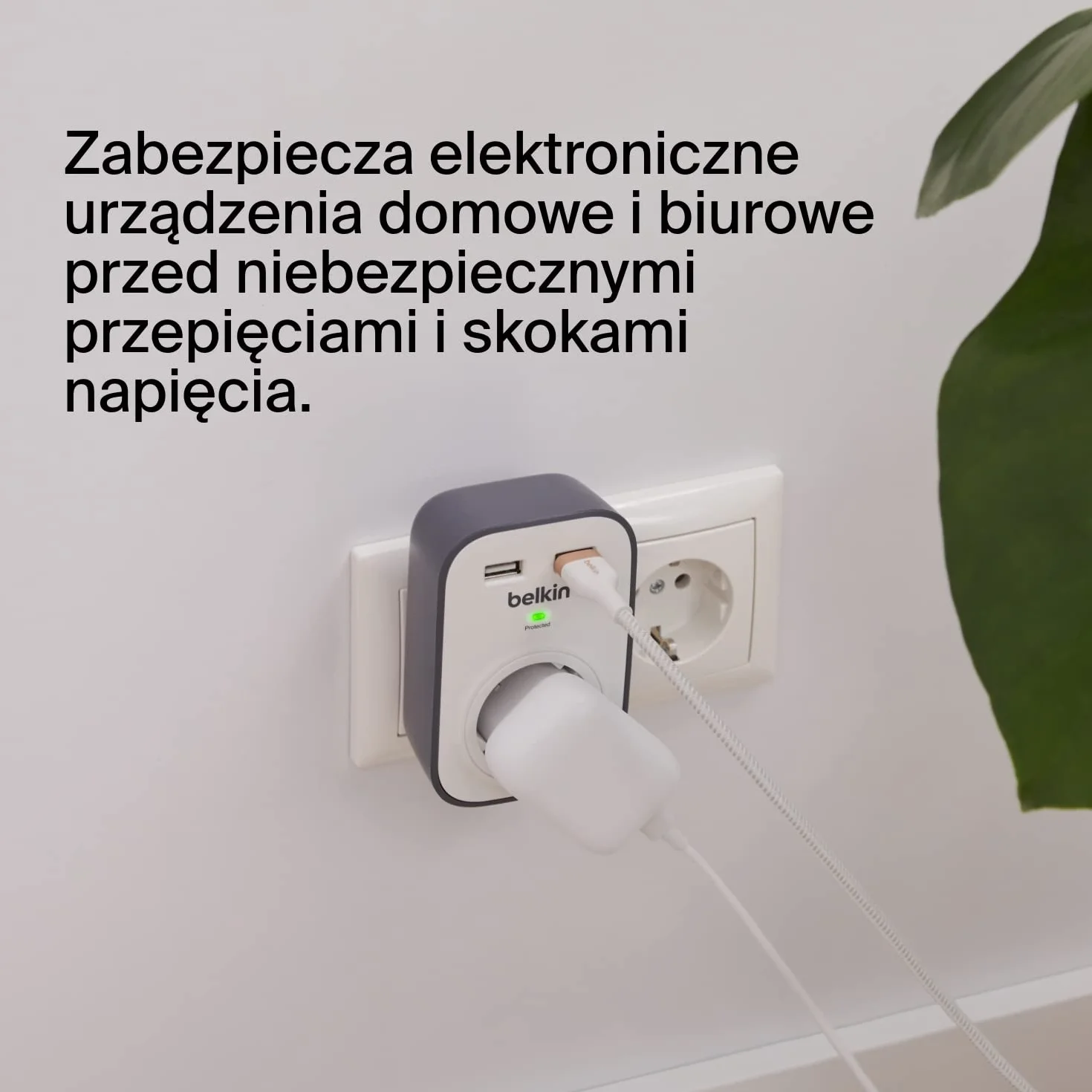 Belkin Surgecube Gniazdo Przeciwprzepięciowe 2 złącza USB Biały Szary