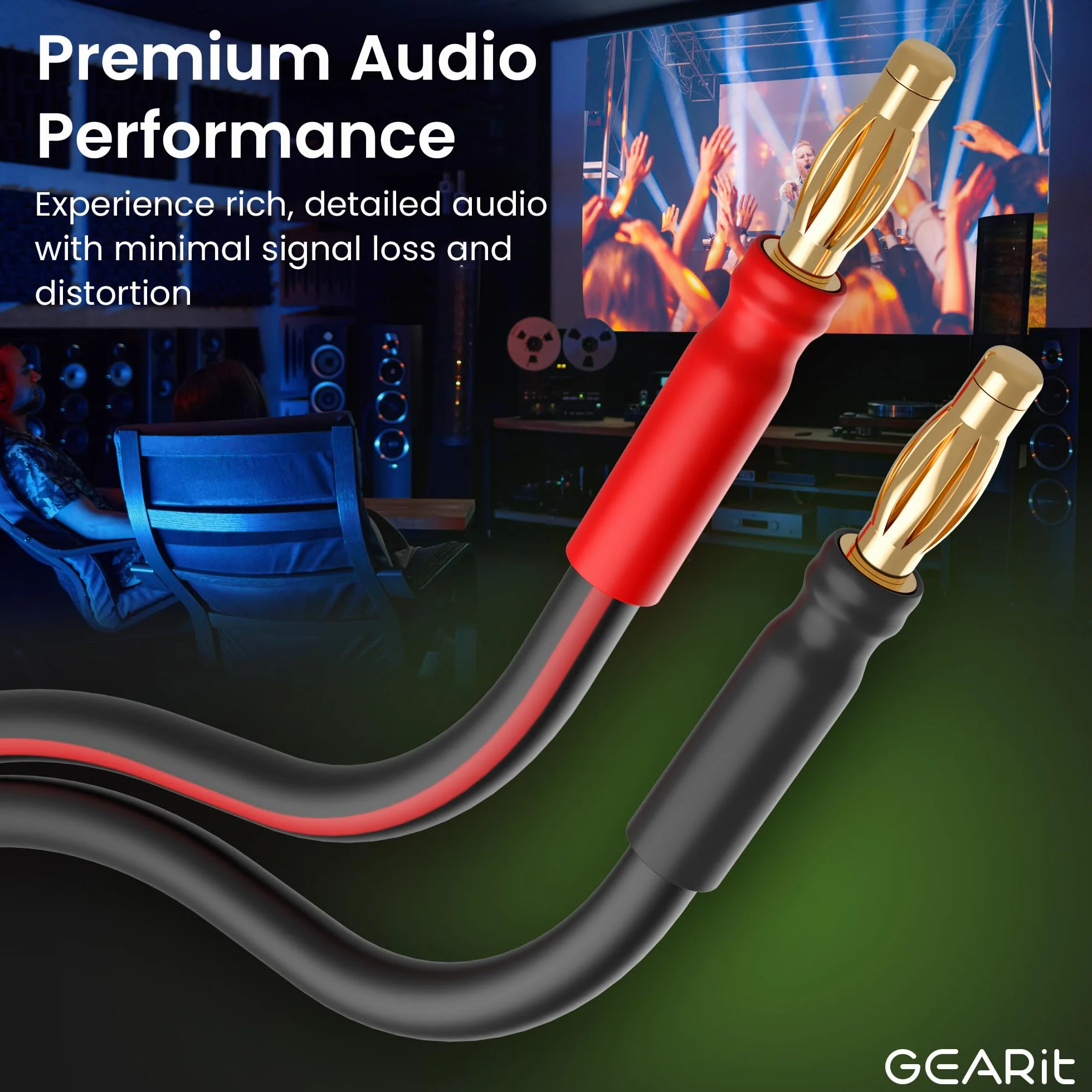GearIT Kabel głośnikowy 14 AWG z wtyczkami bananowymi do Bi-Wire HiFi