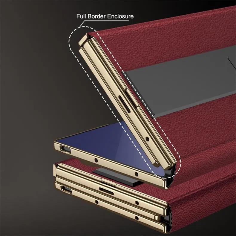 Skórzane etui na telefon Samsung Galaxy Z TriFold z wbudowaną osłoną ekranu ze szkła hartowanego, magnetyczne etui z klapką z podwójnym składanym stojakiem, ochrona całej obudowy (czarne, platerowana
