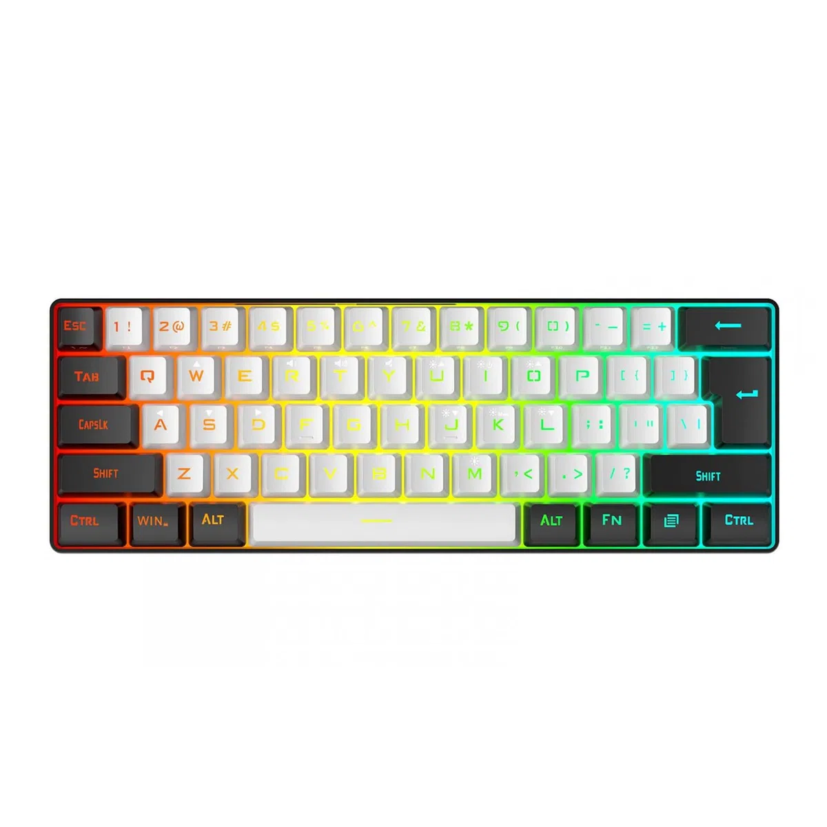 Mechaniczna klawiatura do gier, 61 klawiszy, 60% kompaktowa klawiatura do gier z 7-kolorowym podświetleniem RGB, przewodowa klawiatura USB do laptopa stacjonarnego i podróżna (czarno-biała) (biał