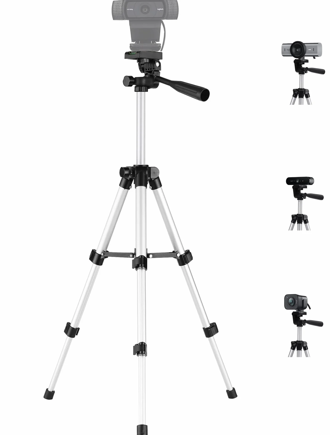 Statyw do kamery internetowej Logitech C920, uchwyt statywu do kamery internetowej Logitech Brio 4K, C925e C922x, C922, C930e, C930 C920, C615-65 cm wysokości - srebrny