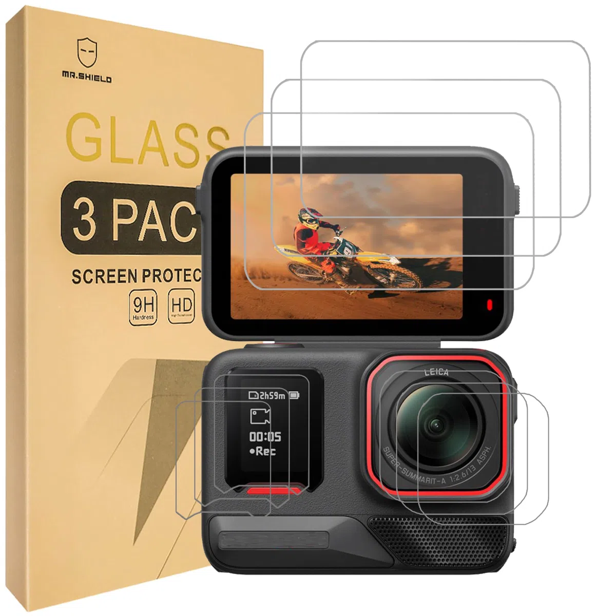 Mr.Shield 3 Sztuki Hartowane Szkło Ochraniacz Ekranu do Insta360 Ace Pro 2 | [3x Lens & Touch Screen Glass + 3x PET (Not Glass) Small Screen Protector] Odporny na Zarysowania HD Przejaśniać Hartowane sz