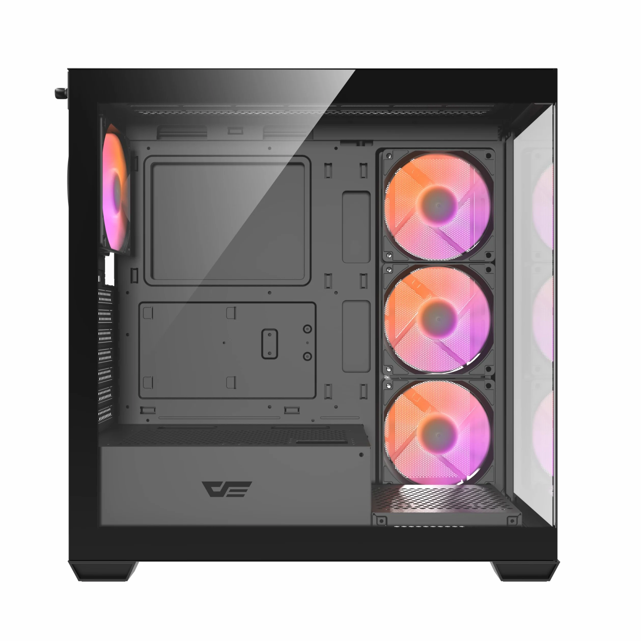 DarkFlash DS900W, PC do gier ATX, panel boczny i przedni ze szkła hartowanego, 4 wentylatory ARGB, drewniany design, USB-C
