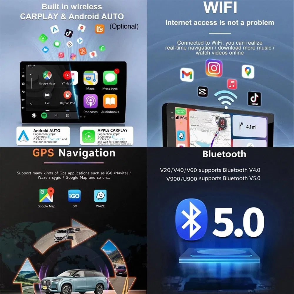 Przenośny Ekran Carplay Systemu Audio dla Peugeot 2008-2021 Samochodowe Radio Fm Touch, Przenośna Nawigacja, Odtwarzacz Wideo Bluetooth Wi-Fi, 8 Rdzeń 8G+256G
