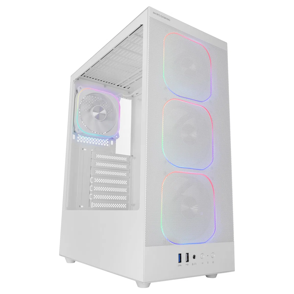 Mars Gaming MC-NEBULA Obudowa Gamingowa ATX, 4 Wentylatory Line-Glow ARGB 120 mm, Metalowa Siatka Przednia z Mikroperforacją, CableHatch, Boczna Szyba Hartowana, Biały
