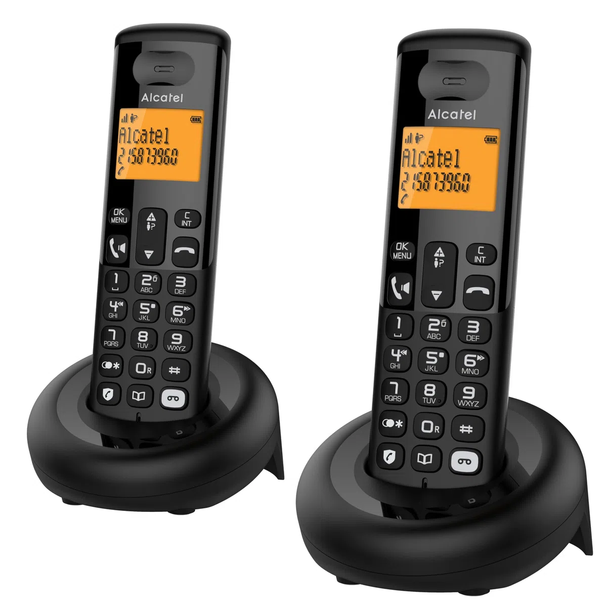 ALCATEL E260 S. Voice Duo – bezprzewodowy telefon DECT z automatyczną sekretarką – duży podświetlany wyświetlacz – zestaw głośnomówiący – blokowanie niechcianych połączeń – 2 części mobilne – czarny