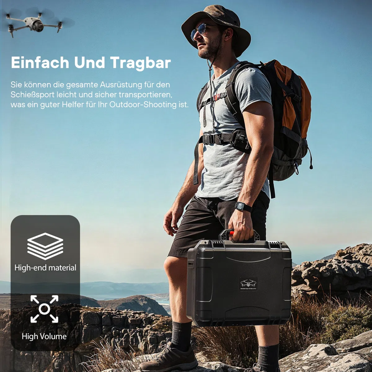 Wodoszczelna twarda obudowa do DJI Mavic 4 Pro Fly More Combo, pasuje do DJI RC 2 / RC Pro 2, do 9 akumulatorów, stacji ładującej, filtrów i innych akcesoriów do dronów (tylko walizka)