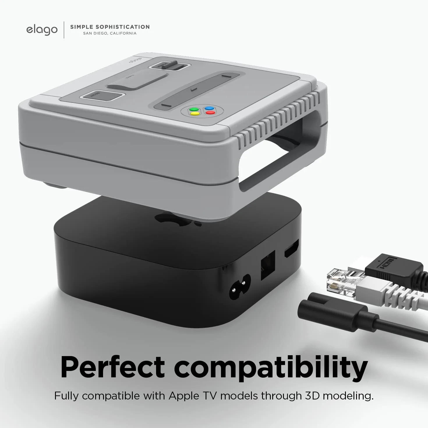 elago Etui T4 kompatybilne tylko z Apple TV 4K 3. generacji 2022 (HD) – z wycięciem na czujnik podczerwieni i wycięciem LED (nie pasuje do modeli z 2021 r.) (jasnoszare)