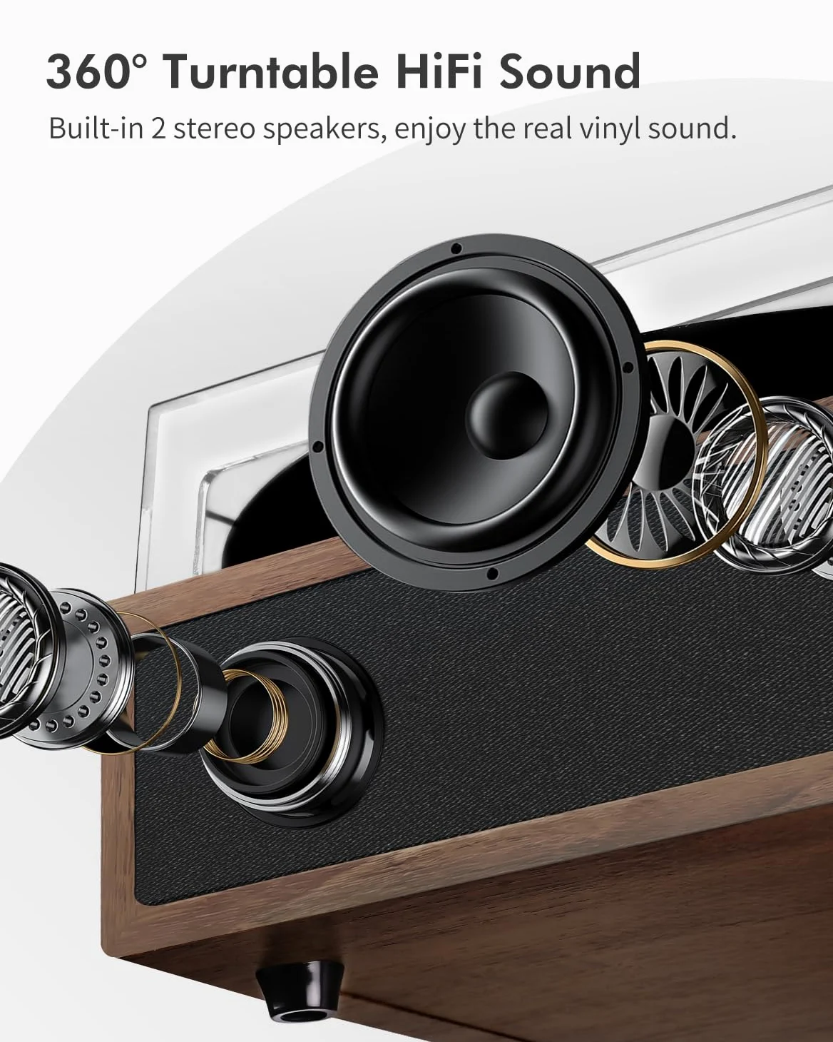 VIFLYKOO Gramofon, Bluetooth 5.4 z 2 Głośnikami Stereo, Bezprzewodowy 3-Biegowy 33/45/78 obr./min, Odtwarzacz Winylowy Obsługuje Wejście Słuchawkowe/Wejście AUX/Wyjście RCA/USB
