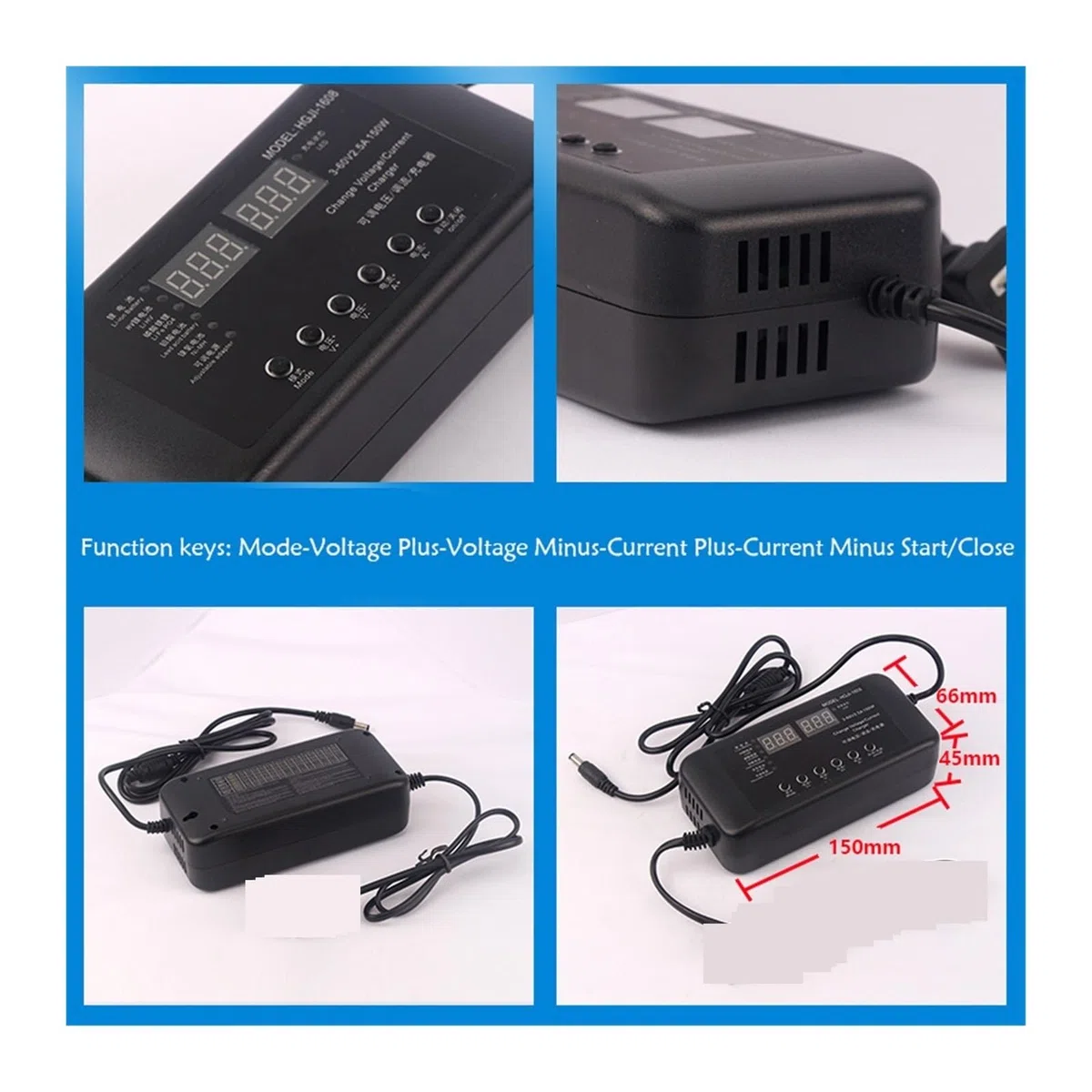 Ładowarka USB, Regulowana ładowarka sieciowa 3 V-60 V 150 W z ładowarką z ekranem wyświetlacza 2,8 V 14 V 28 V 36 V 48 V 56 V 60 V ładowarka akumulatorów litowo-jonowych