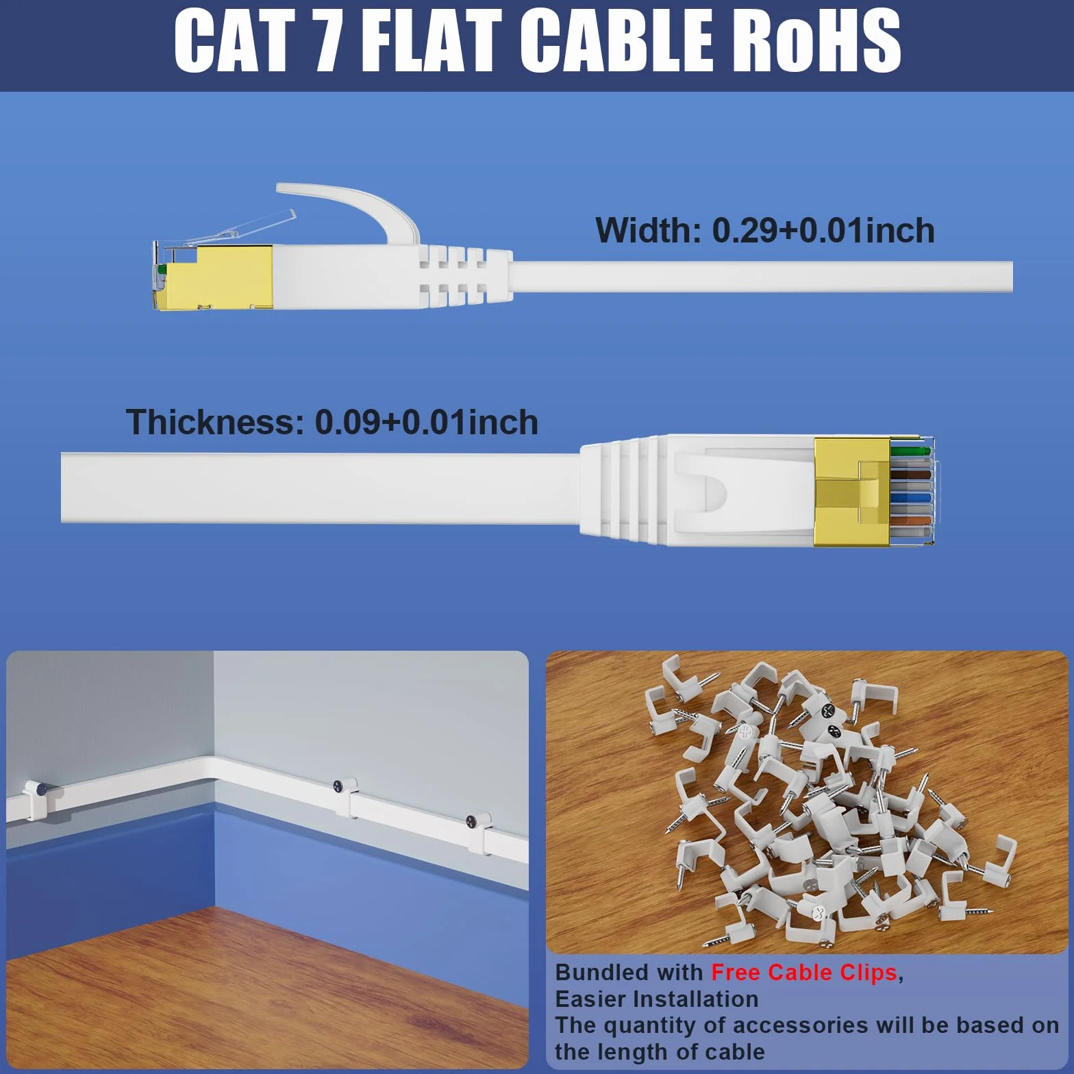 Kabel Ethernet 15m Cat 7 Płaski Ekranowany LAN 10Gbps 600MHz FTP Biały do Routera Xbox PS5 PC