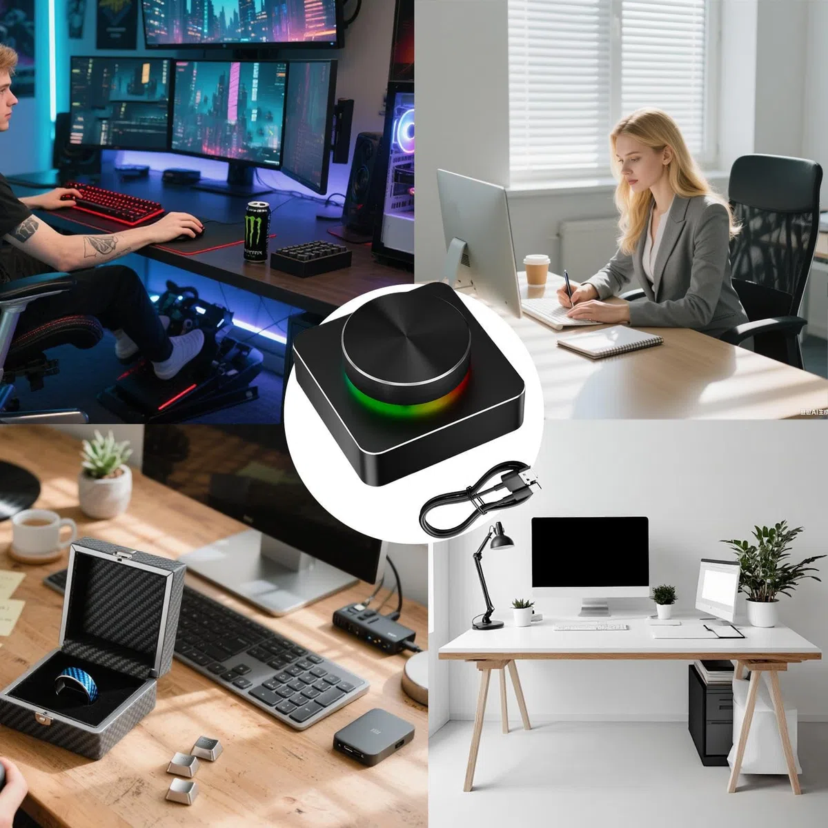Komputerowe Pokrętło Kontrolera Głośności Podświetlenie RGB 7 Trybów | Komputerowy Bezprzewodowy Kontroler Głośności Multimediów Z Pokrętłem Głośnik