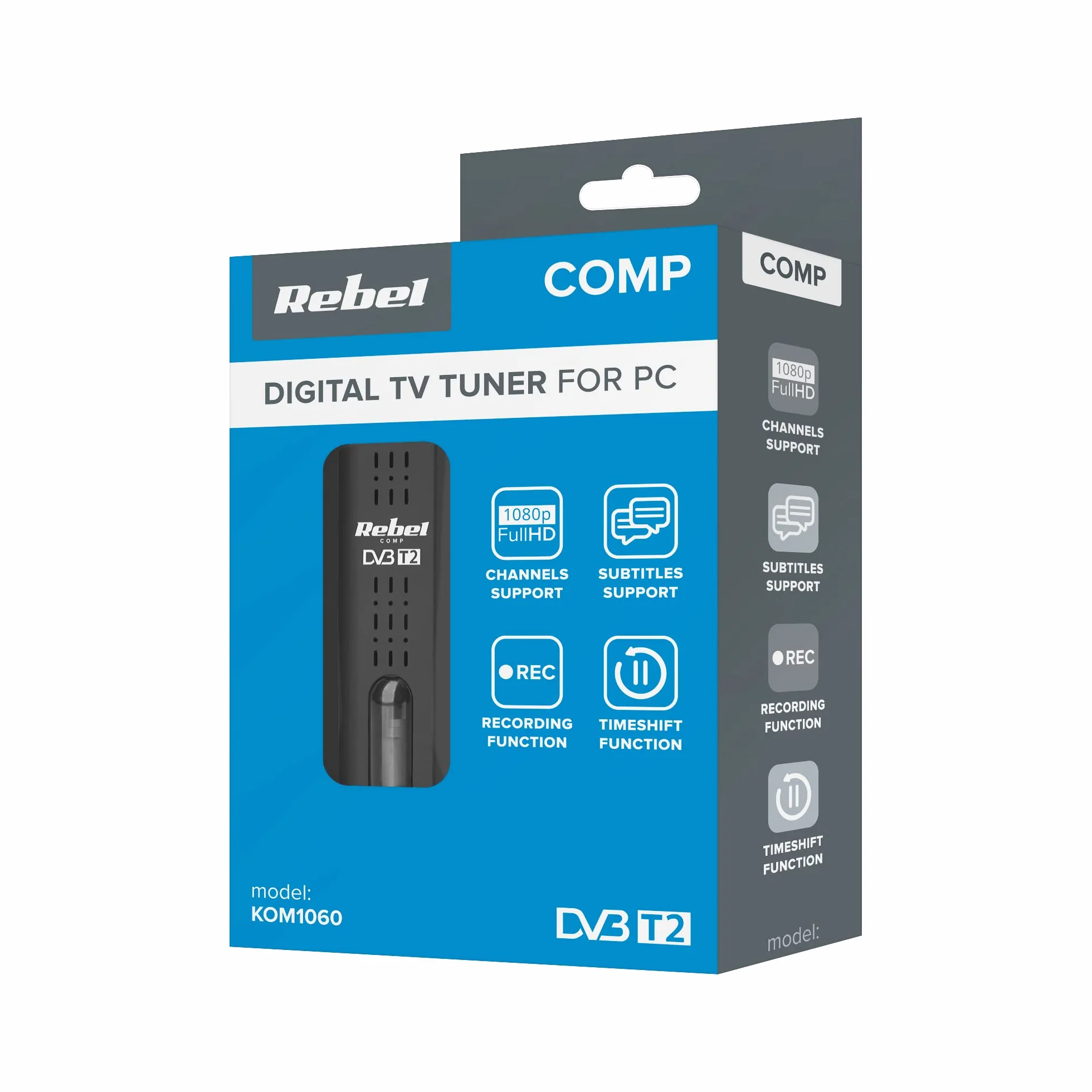 Tuner cyfrowy USB DVB-T2 H.265 HEVC REBEL KOM1060