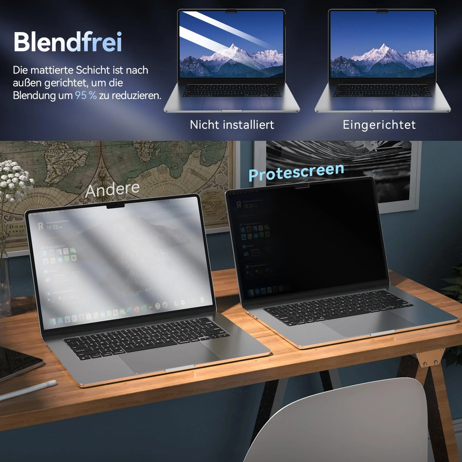 Filtr prywatyzujący do MacBook Air 13,6/13" (2022-2025, M2, M3, M4), MagicSuction, antyodblaskowy, ochrona prywatności