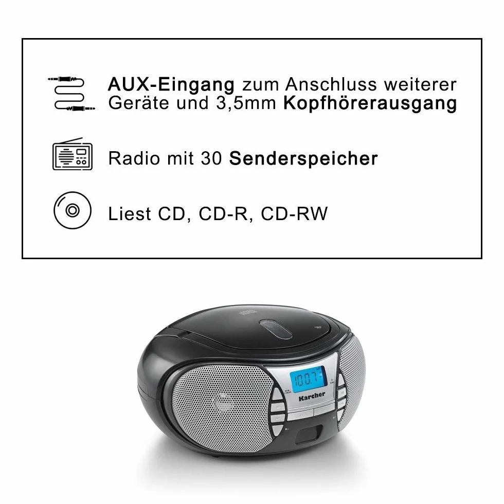 Kärcher 866657 RR 5025-B Radiomagnetofon, Czarny/Srebrny, 22.5 x 24.2 x 12.6 cm