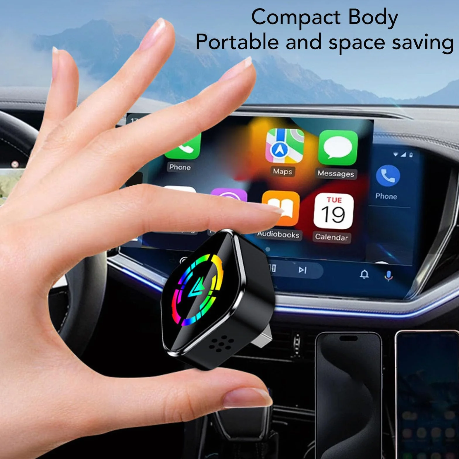 Goshyda Car Play Android Auto Bezprzewodowy Adapter 2 w 1, Podłączony do Bezprzewodowego Zasilacza Samochodowego z Automatycznym Połączeniem, Plug and Play dla Systemu OS X Android