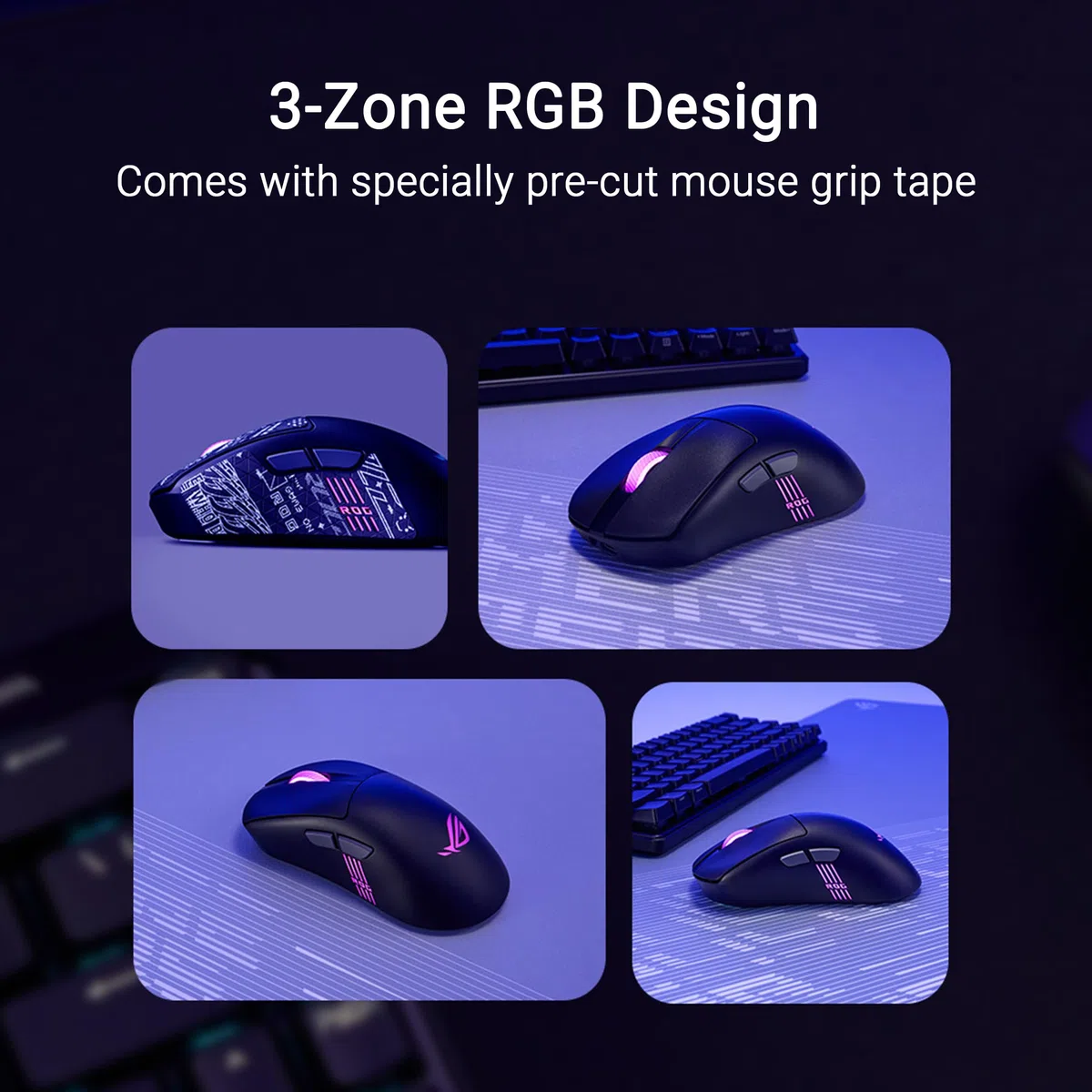 ASUS ROG Keris II Origin 64 g, ergonomiczna mysz do gier, złącze Push-Fit Switch, czujnik optyczny 42K, ROG Micro Switch II, ROG Omni Receiver, 5 programowalnych przycisków, czarny