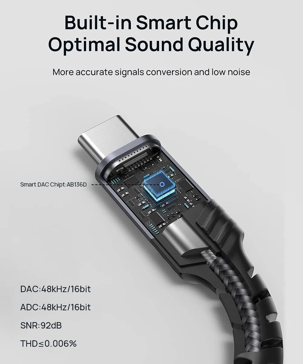 JSAUX Rozdzielacz słuchawek USB C jack AUX [28 cm] USB C na Dual 3,5 mm jack rozdzielacz audio Y kabel kompatybilny z iPhone 16/15 Pro Max Plus, Huawei P40, Galaxy S24 S23 S22 Ultra, kolor szary