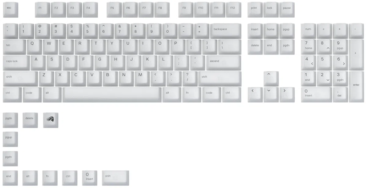 Glorious Gaming 115 klawiszy Polychroma RGB – przezroczyste, zapewniające maksymalny efekt RGB, Cherry, wytrzymały poliwęglan, oryginalny krój, świetna akustyka, układ US – polichromia