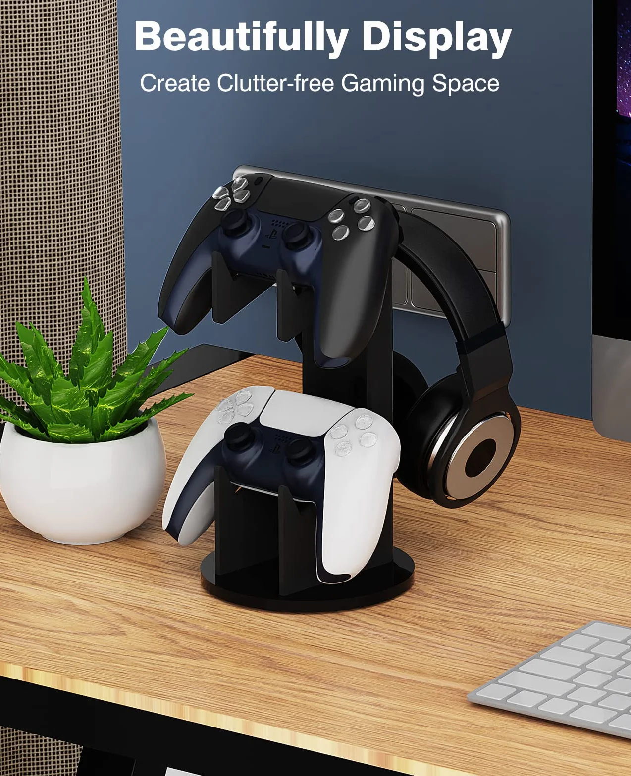 MoKo 2 in 1 Universal Stand for Gamepad and Headphone, Controller Holder for Switch/Switch 2, PS5, PS4, Xbox One, Xbox Series, Black