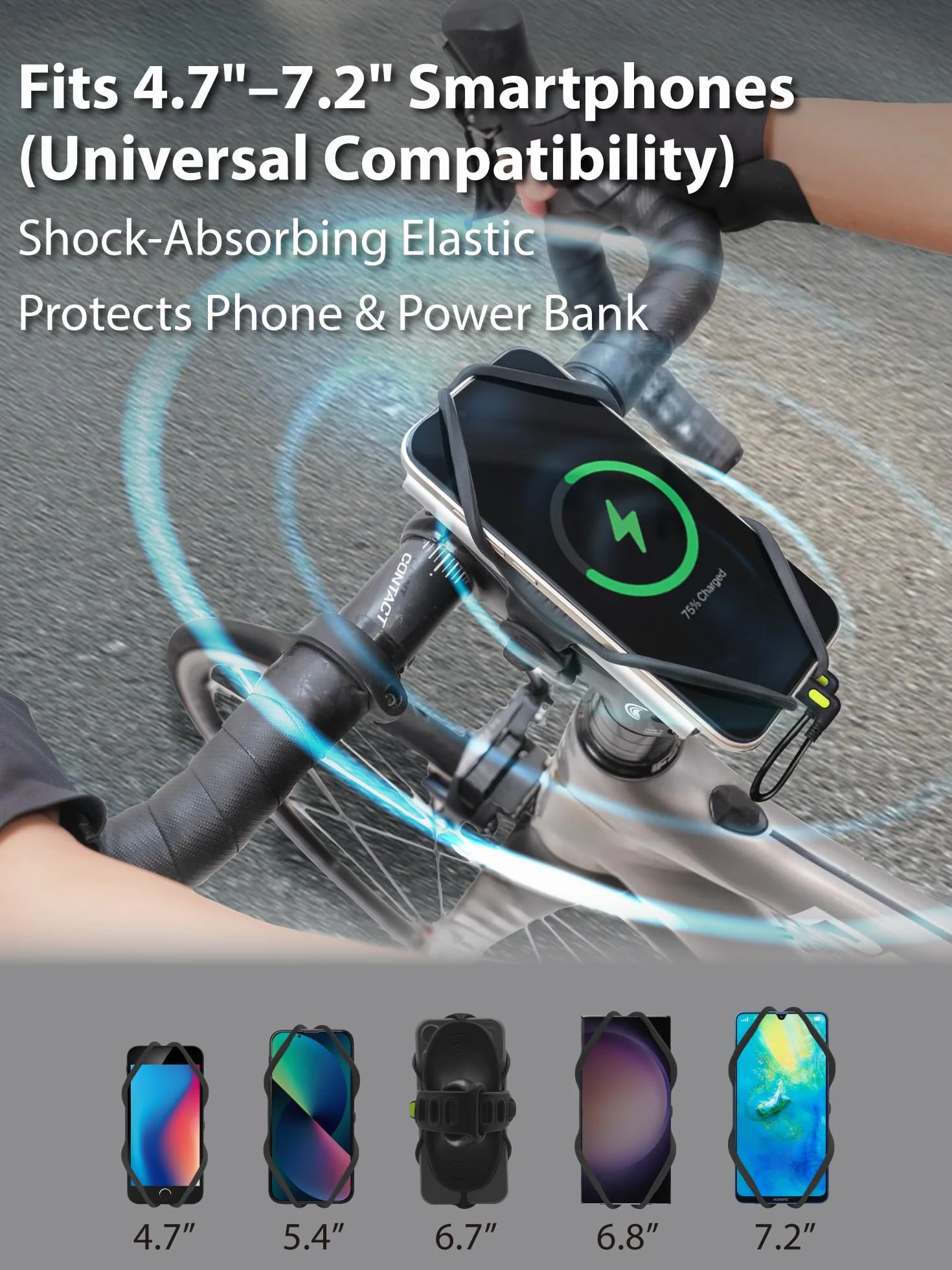 BONE Uchwyt na telefon komórkowy Bike Tie 6 Pro Pack silikonowy amortyzujący uniwersalny do smartfonów 4,7"-7,2" iPhone 17 16 15 rower