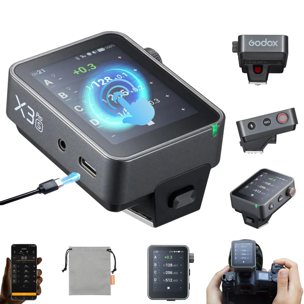 Godox X3Pro S TTL Wireless Flash Trigger for Sony Camera, 2.4''Full Color Touchscreen,Built-in 2930mAh Li-ion Battery,2.4G Wireless with Multi Modes,APP Support,USB-C Fast Charging