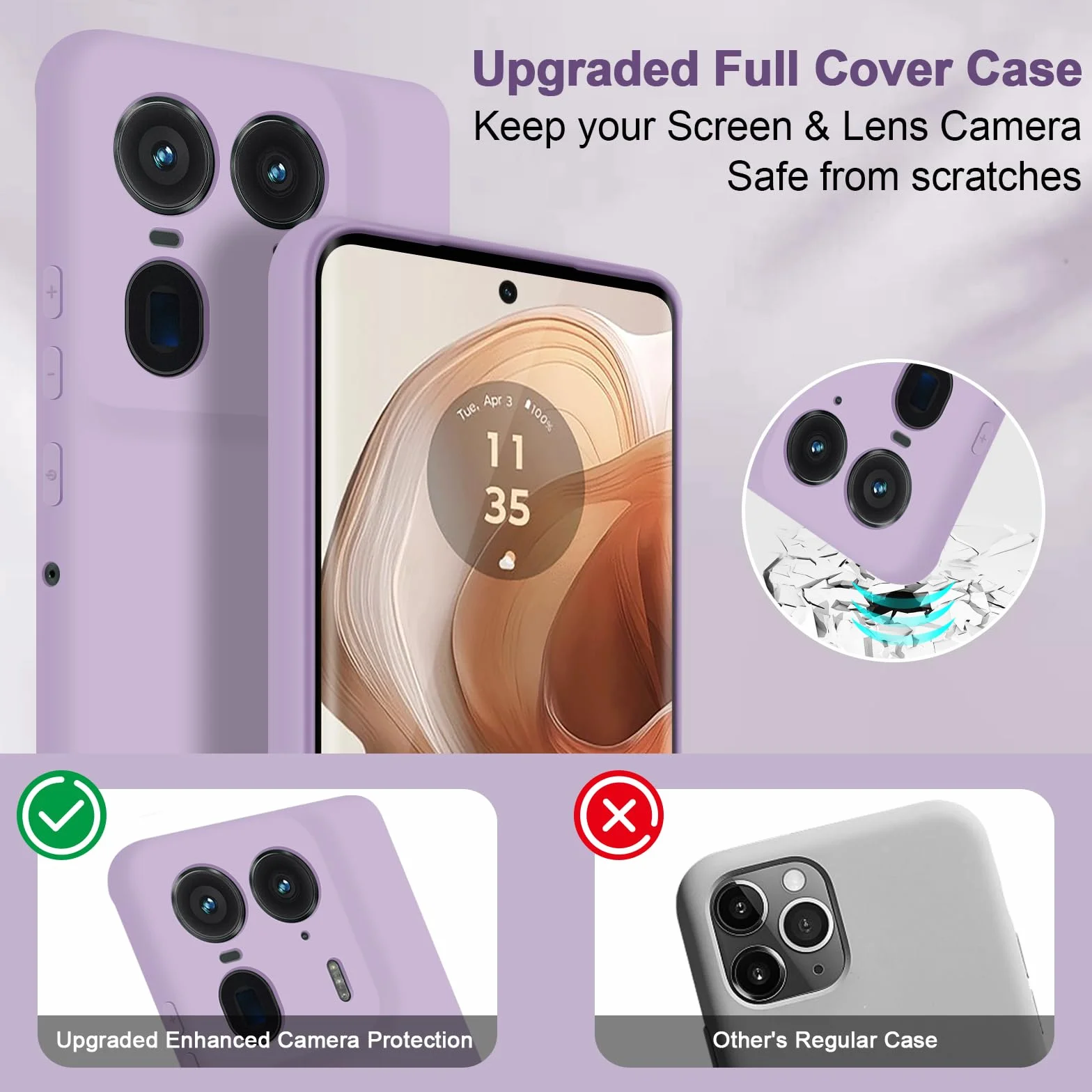 Etui do Motorola Edge 50 Ultra, miękkie silikonowe etui z ochroną aparatu, odporne na wstrząsy, smukłe etui z podszewką z mikrofibry, Fioletowy