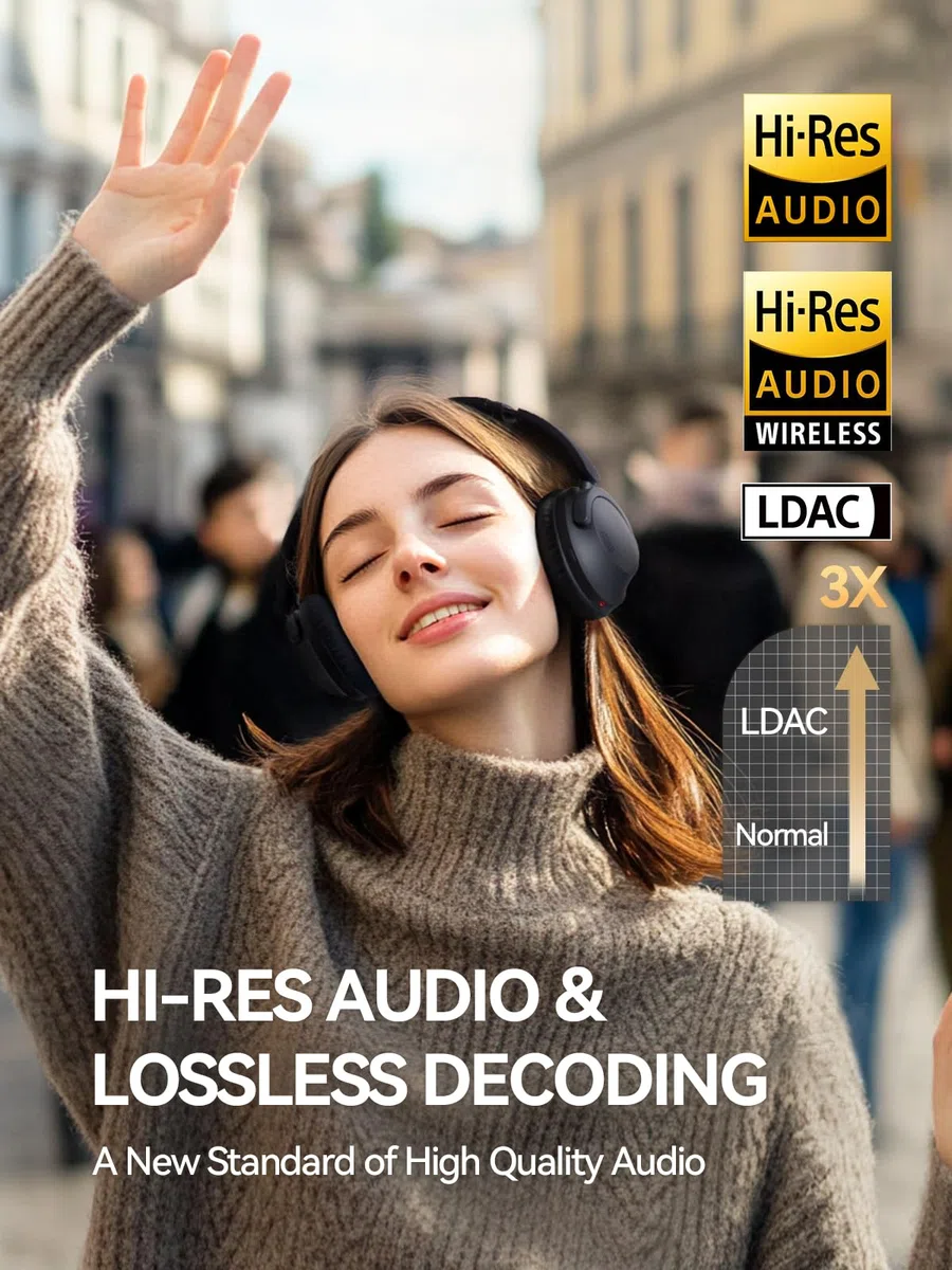 1MORE SonoFlow-Pro słuchawki z redukcją szumów - HQ51 słuchawki nauszne Bluetooth z LDAC dla wysokiej jakości dźwięku bezprzewodowego, 100H czasu odtwarzania, Bluetooth 5.4, QuietMax ANC, wygodne