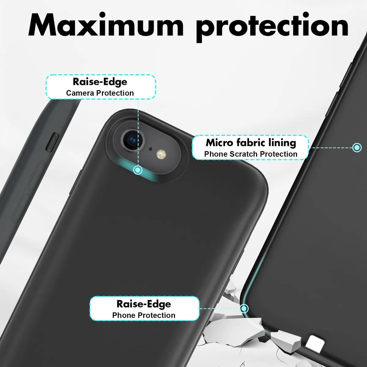 Etui na baterie do iPhone'a 8/7/6S/6/SE 2020 (11.9 cm), szybka ładowarka 8500 mAh, wąska, rozszerzona, ładowana, przenośna bateria ochronna zapasowa - czarne