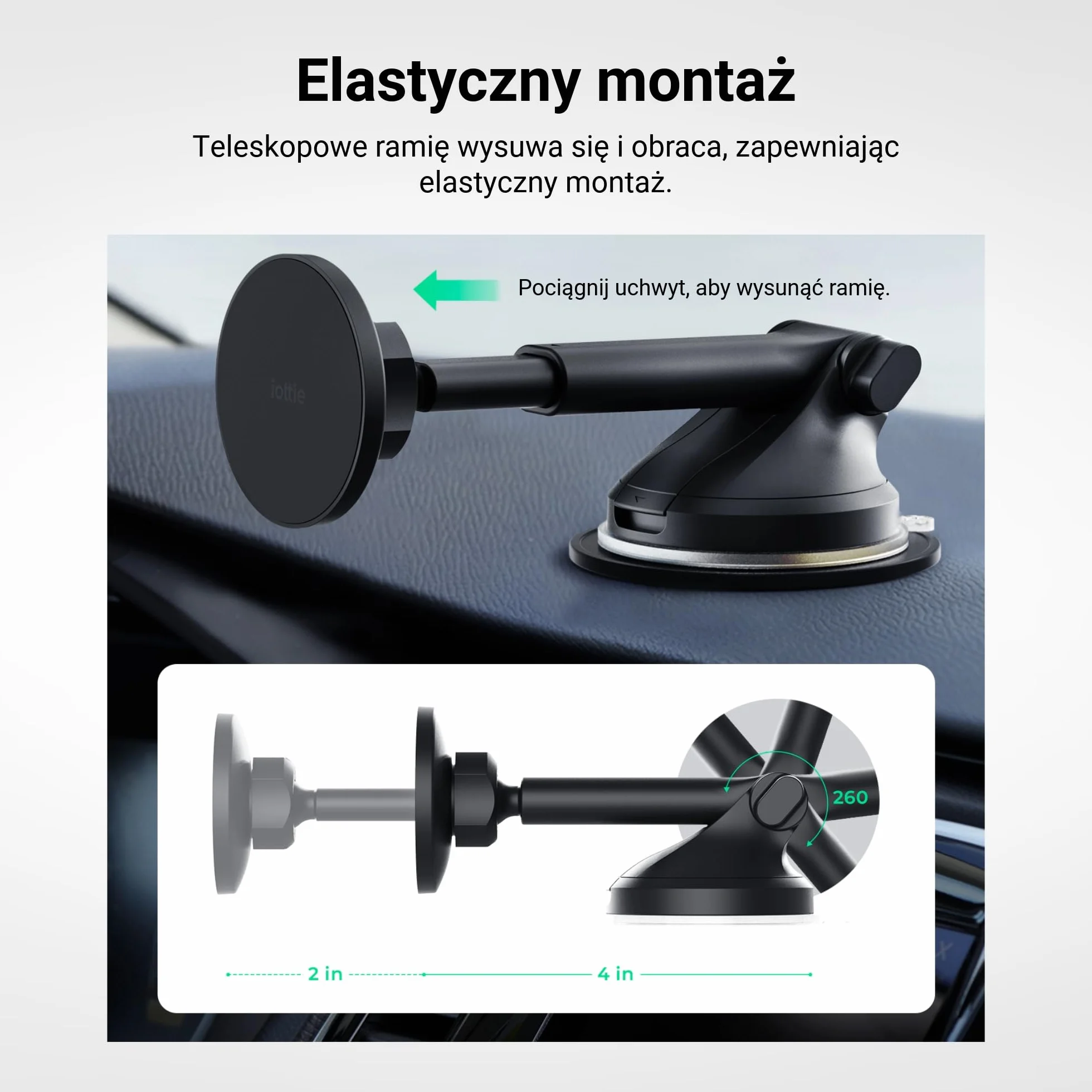 iOttie iTap 3 Magnetyczny uchwyt samochodowy z adapterem pierścieniowym Qi2 MagSafe
