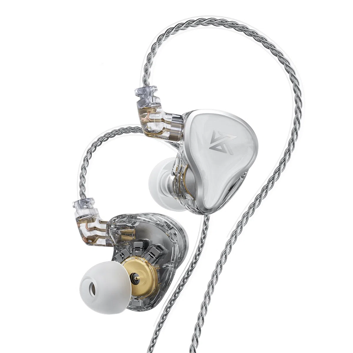KZA COUSTICS KZ ZAS w dousznym monitorze, 7BA+ 1DD Hybrid Sterowniki HiFi, słuchawki douszne do gier z kablem 0,75 mm do 2-pinowego, zdejmowane w kolorze OFC, posrebrzane dla muzyków i audiofilów