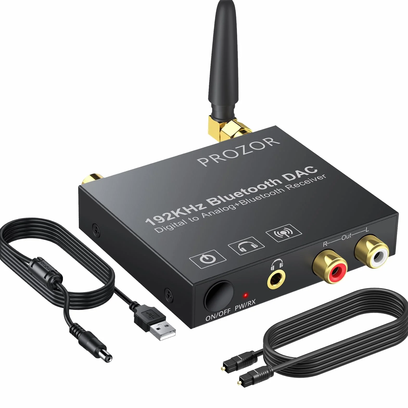 PROZOR 192 kHz cyfrowy na analogowy konwerter audio z odbiornikiem Bluetooth 5.0 przetwornik DAC cyfrowy koncentryczny Toslink na analogowy stereo L/R RCA 3,5 mm adapter audio Toslink optyczny do 3,5 mm