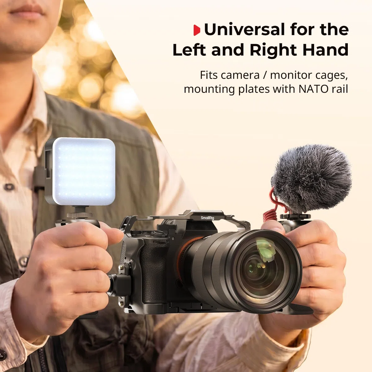 SMALLRIG Aluminum Camera Side Handle with NATO Clamp, Universal Ergonomic Side Handgrip with Bulit-in 1/4"-20 Locating Hole, Strap Hole, Cold Shoe, 36mm Vertical Adjustment, NATO Rail Included - 5952