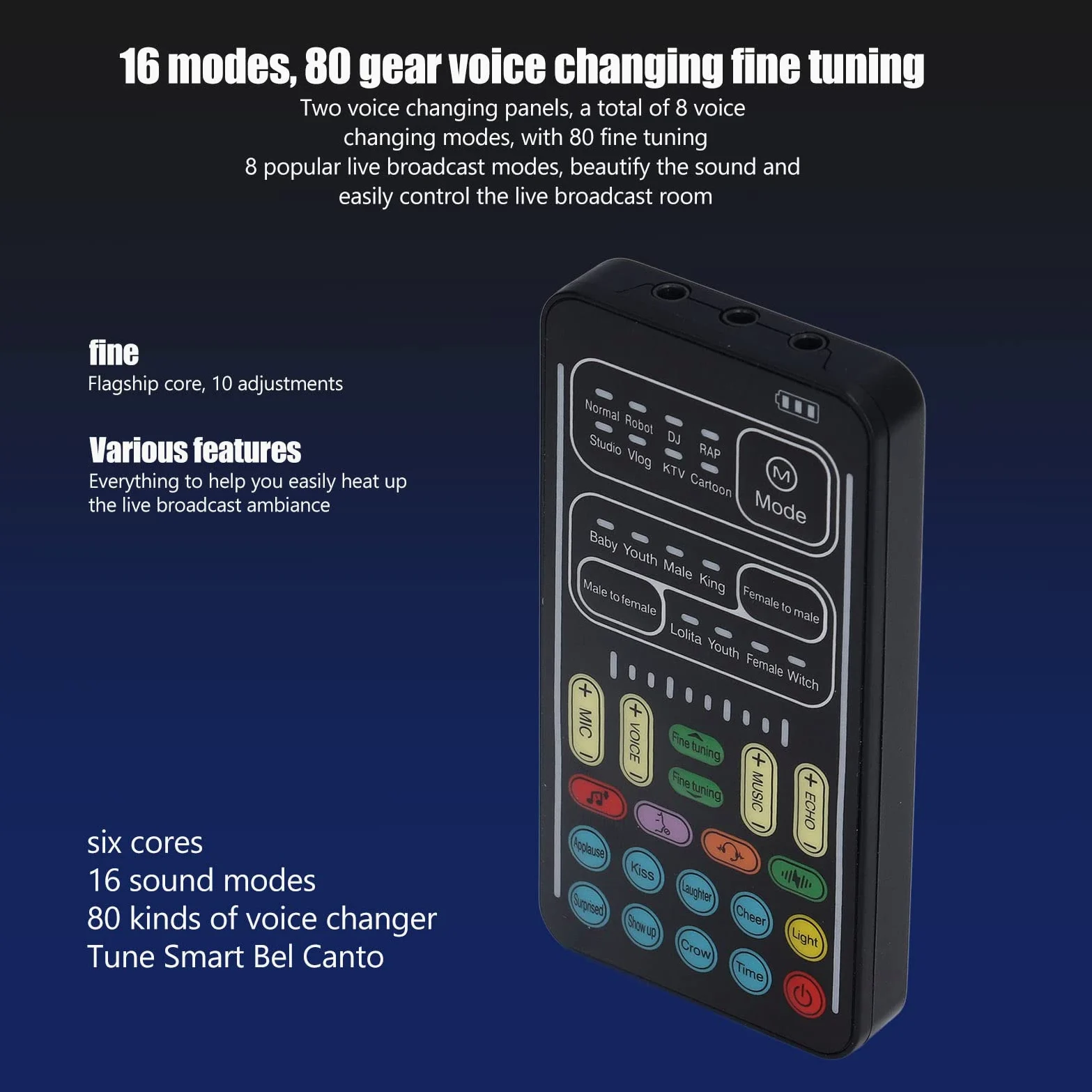 Mini Voice Changer Gaming Live Sound Card, Konwerter Dźwięku ze światłem LED i 8 Efektami Dźwiękowymi Odpowiednie do Komputerów, Telefonów, Tabletów i urządzeń do Gier