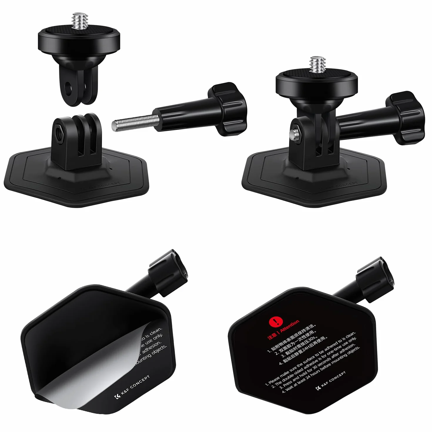 K&F CONCEPT 2-pak mocowania na kask z elastycznym klejem do GoPro Hero13/12/11/10 DJI Action 5 Pro 4 3 Insta360 X5 X4 X3 Ace Pro 2 Osmo 360 Akcesoria do aparatów sportowych na płaskie i zakrzywione