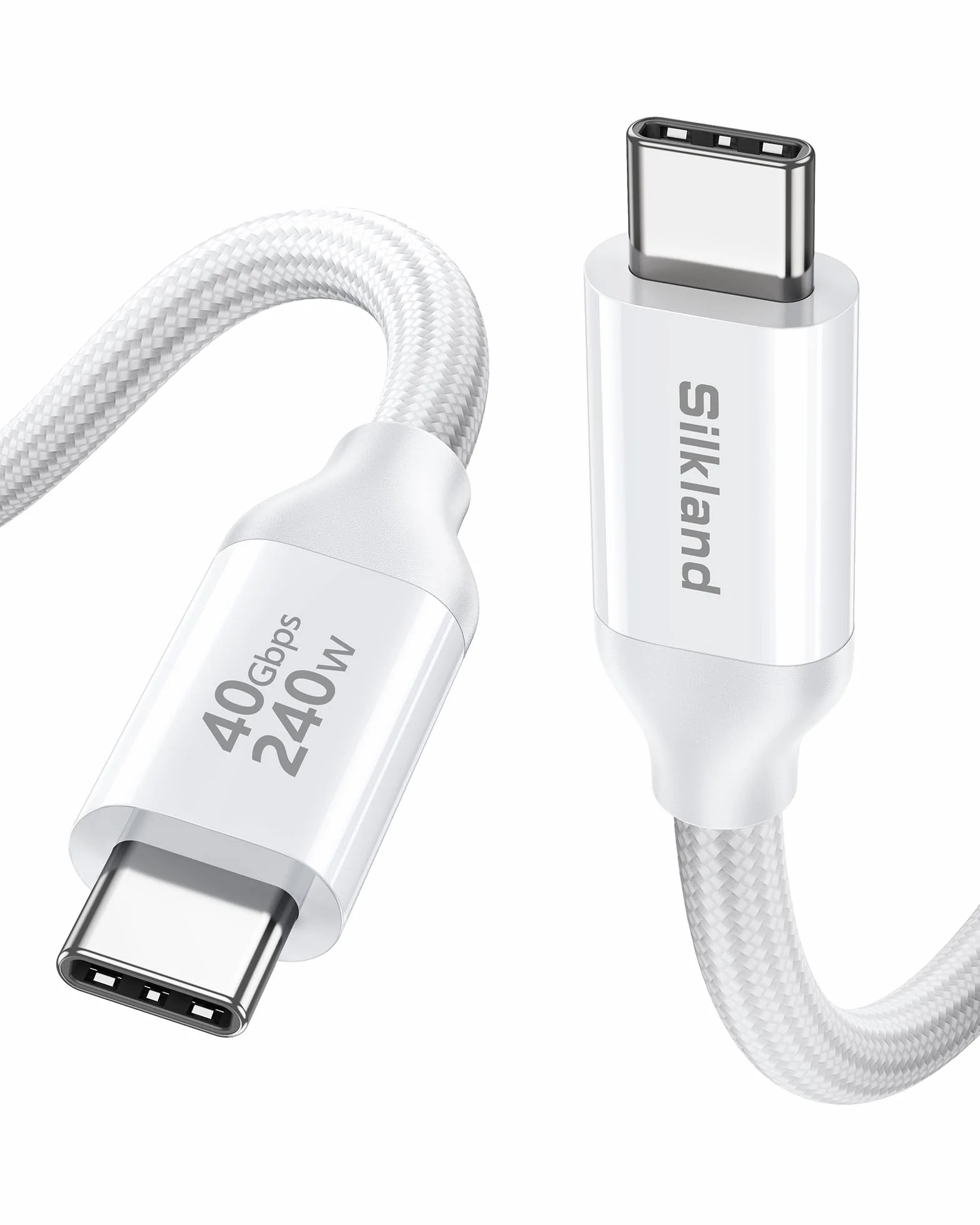 Silkland Kabel USB4 dla Thunderbolt 4 Biały 1M, transfer danych 40Gbps, Kabel ładujący PD3.1 240W 48V/5A, 8K@60Hz, USB C do USB C do iPhone 17/16/15, MacBook Pro, iPad Pro, Dock, SSD, Monitor