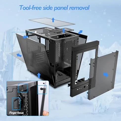 Obudowa komputerowa ze szkła hartowanego z pionowym uchwytem GPU, idealna do konstrukcji M-ATX/ITX, poprawia chłodzenie dzięki konstrukcji panelu przedniego z siatką