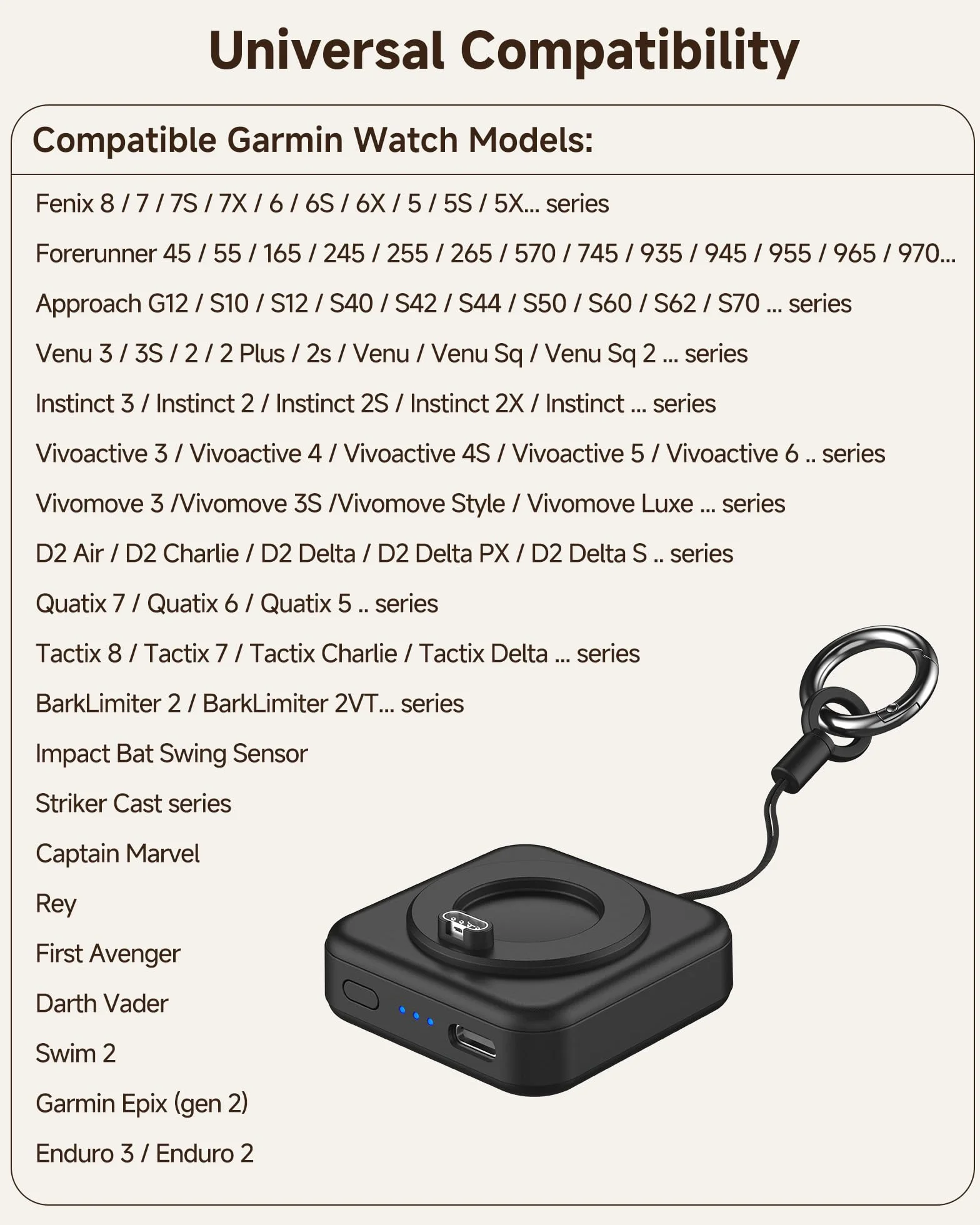 Przenośna ładowarka do zegarka Garmin, 1200 mAh, ładowarka do Garmin Vivoactive 6 5, Fenix 7X 6, Venu 3s 3 2, Instinct 3 2, Forerunner 165 265 965, Approach S70 S62 S50 S44, Epix Pro 2, Tactix 8 7