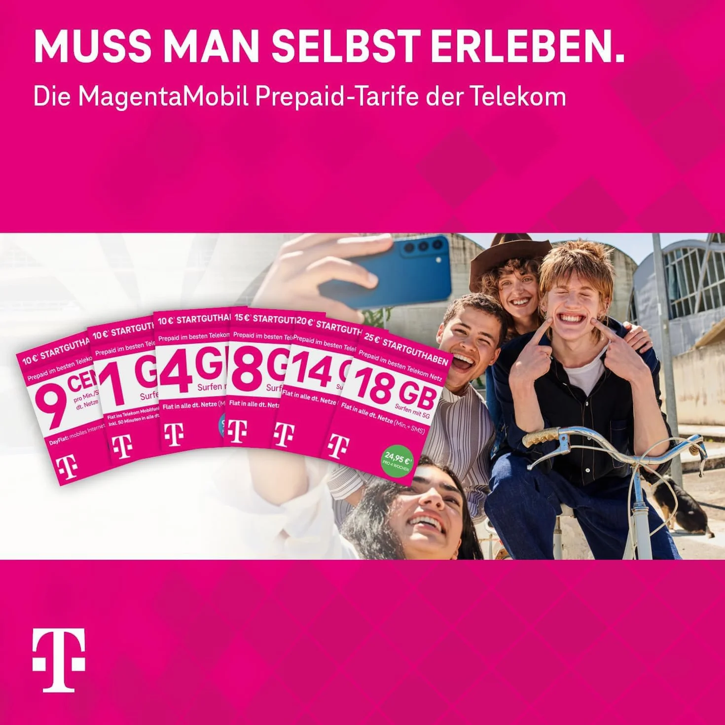 Telekom MagentaMobil Prepaid L karta SIM bez umowy I w zestawie 5 GB & Allnet Flat (min, SMS) do wszystkich niemieckich sieci + roaming UE, surfowanie z 5G/ LTE Max & HotSpot Flat I 15 EUR doładowanie startowe