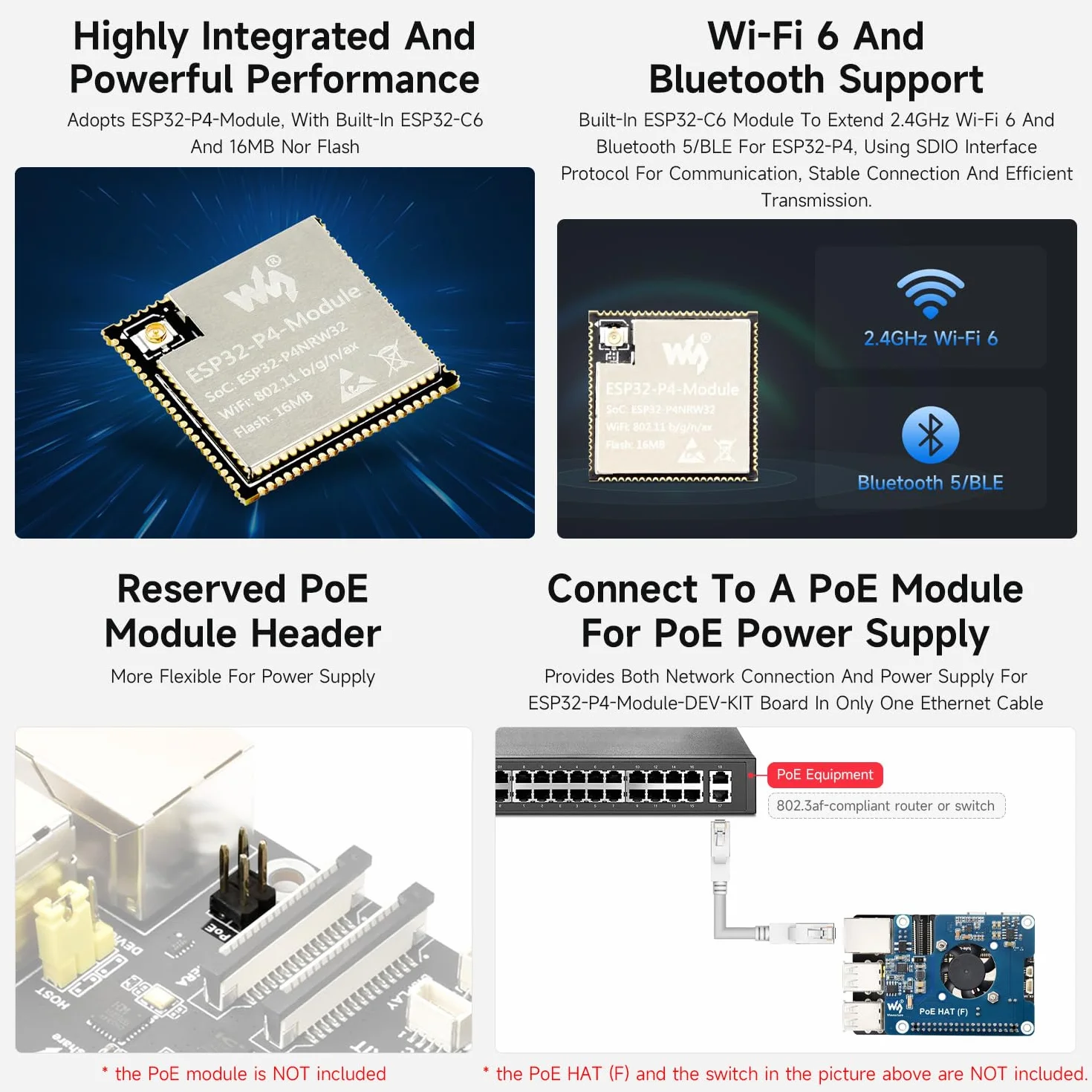 Waveshare ESP32-P4-Module Basic Kit, ESP32-P4-Module High-Performance Development Board, Based On ESP32-P4 & ESP32-C6, Supports Wi-Fi 6 & BT 5/BLE, with Speaker